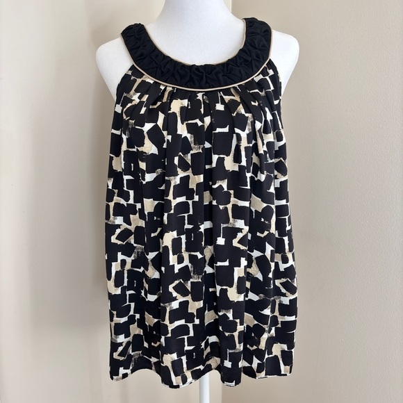 White House Black Market Scoop Neck Black Tan Blouse | Size Small - Picture 3 of 7